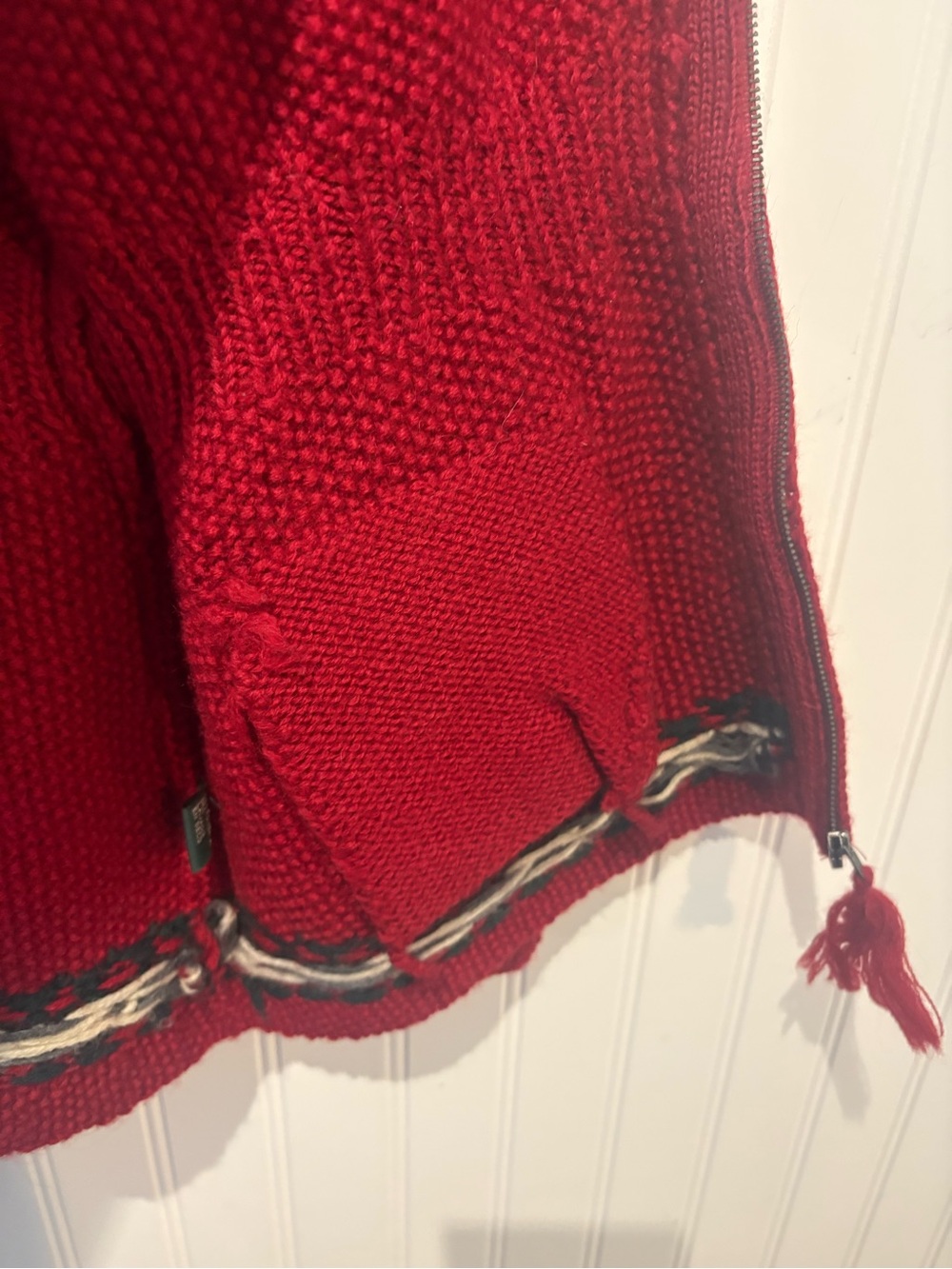 Lauren Ralph Lauren Red Fair Isle Zip-Up Hand Knit Cardigan - Picture 10 of 11